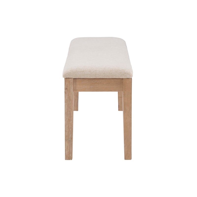 Maklaine Sturdy Wood Bench Light Beige Padded Seat in Natural Lacquer Finish