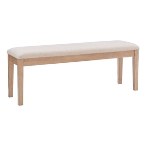 Maklaine Sturdy Wood Bench Light Beige Padded Seat in Natural Lacquer Finish