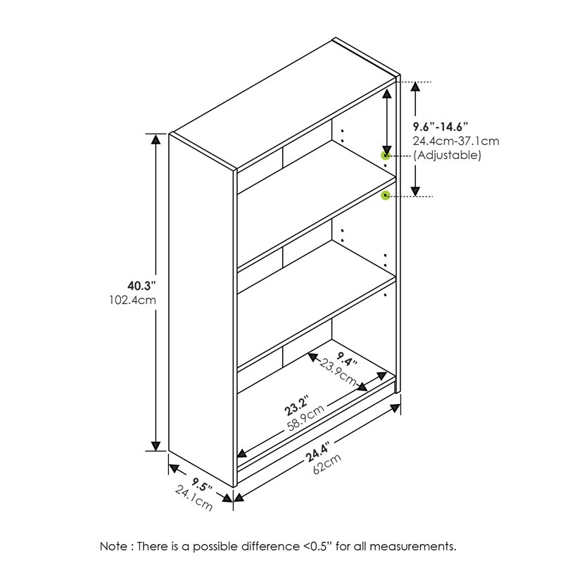 Maklaine Contemporary Wood 3-Tier Adjustable Shelf Bookcase in Black