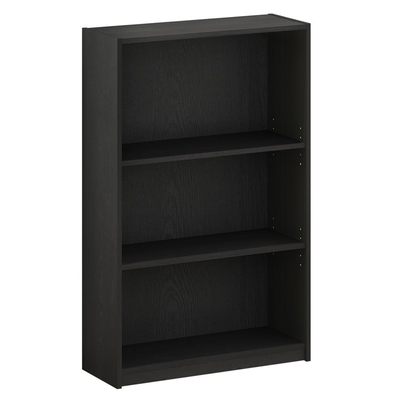 Maklaine Contemporary Wood 3-Tier Adjustable Shelf Bookcase in Black