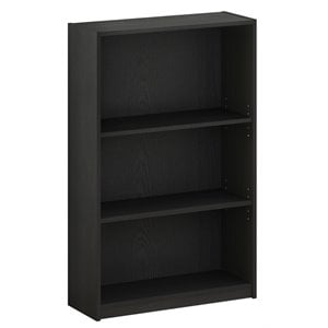 Maklaine Contemporary Wood 3-Tier Adjustable Shelf Bookcase in Black