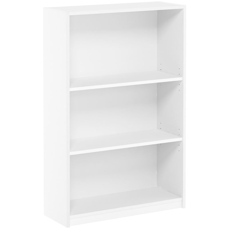 Maklaine Contemporary Wood 3-Tier Adjustable Shelf Bookcase in White