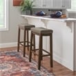 Maklaine Bar Stool Gray Woven Padded Seat Wood Frame in Rustic Brown