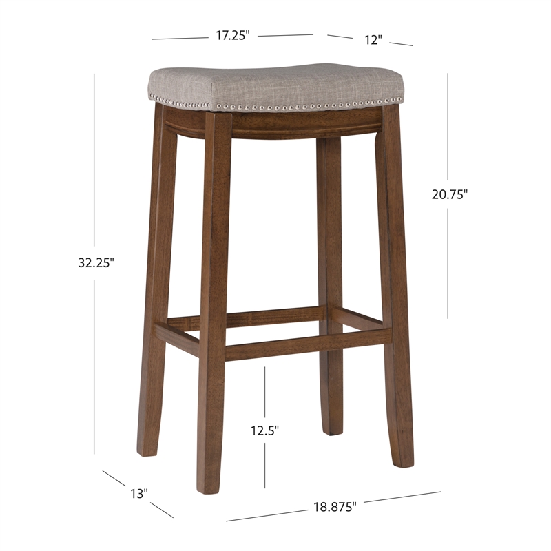 Maklaine Bar Stool Gray Woven Padded Seat Wood Frame in Rustic Brown