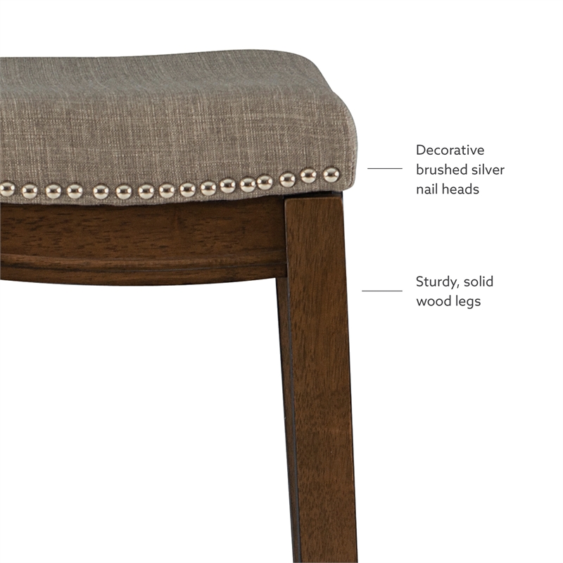 Maklaine Bar Stool Gray Woven Padded Seat Wood Frame in Rustic Brown