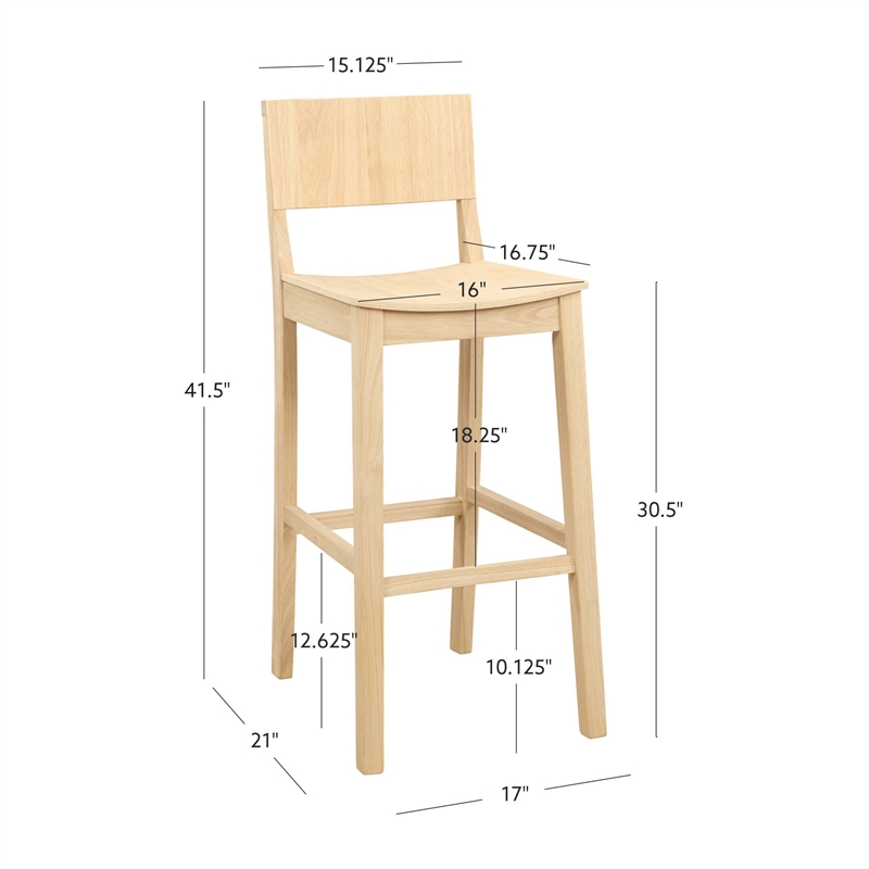 Maklaine Saddle Seat Bar Stools Set of Two in Unfinished Solid Rubberwood