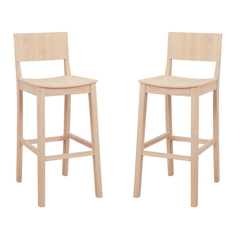 Maklaine Saddle Seat Bar Stools Set of Two in Unfinished Solid Rubberwood