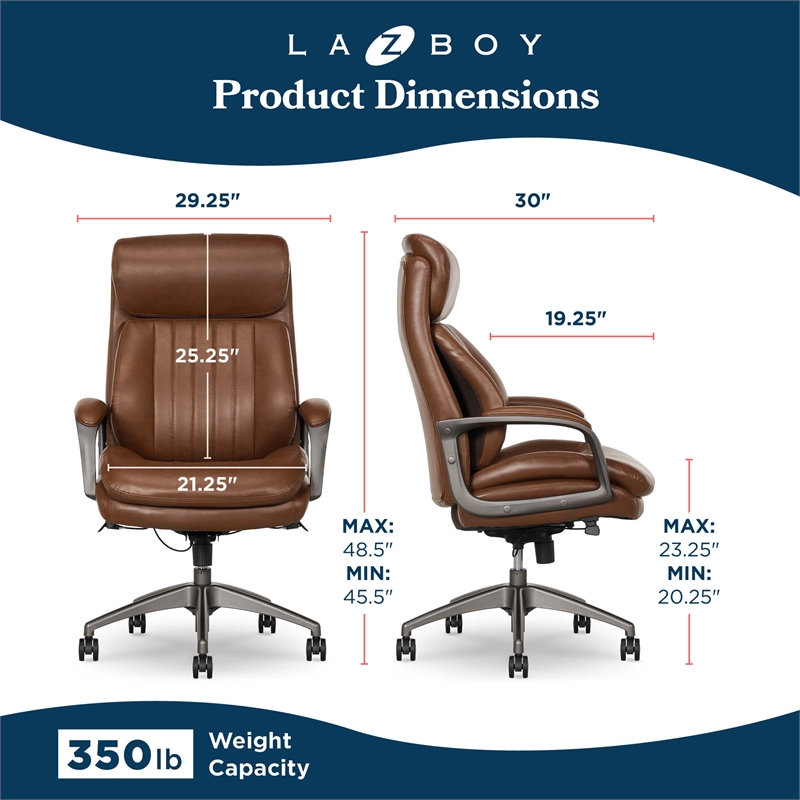 Maklaine Modern Executive Office Chair Vegan PU Leather in Cognac Brown