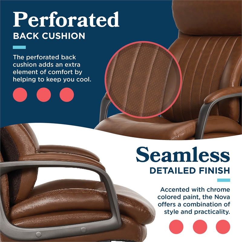Maklaine Modern Executive Office Chair Vegan PU Leather in Cognac Brown