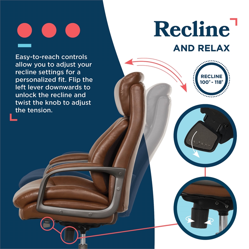 Maklaine Modern Executive Office Chair Vegan PU Leather in Cognac Brown