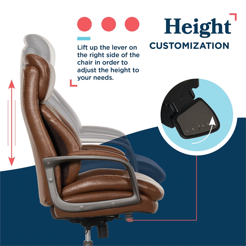Maklaine Modern Executive Office Chair Vegan PU Leather in Cognac Brown