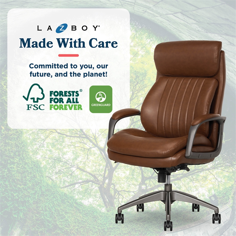 Maklaine Modern Executive Office Chair Vegan PU Leather in Cognac Brown