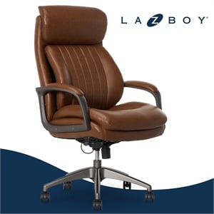 Maklaine Modern Executive Office Chair Vegan PU Leather in Cognac Brown