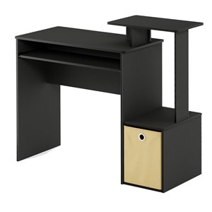 Maklaine Wood Multipurpose Computer Writing Desk w/Bin in Black/Brown