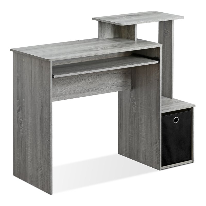 Maklaine Wood Computer Writing Desk w/Bin in French Oak Gray/Black