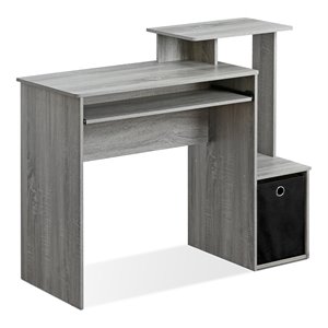 Maklaine Wood Computer Writing Desk w/Bin in French Oak Gray/Black