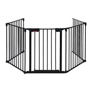 Maklaine Contemporary Steel Fireplace Safety Fence Hearth Gate in Black