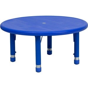 Maklaine 33&quot Round Height Adjustable Plastic Activity Table In Blue