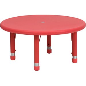Maklaine 33&quot Round Height Adjustable Plastic Activity Table In Red