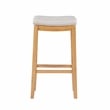 Maklaine Bar Stool Natural Stripe Padded Seat Wood Frame in Rustic Brown