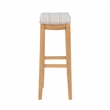 Maklaine Bar Stool Natural Stripe Padded Seat Wood Frame in Rustic Brown