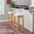 Maklaine Bar Stool Natural Stripe Padded Seat Wood Frame in Rustic Brown