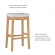 Maklaine Bar Stool Natural Stripe Padded Seat Wood Frame in Rustic Brown
