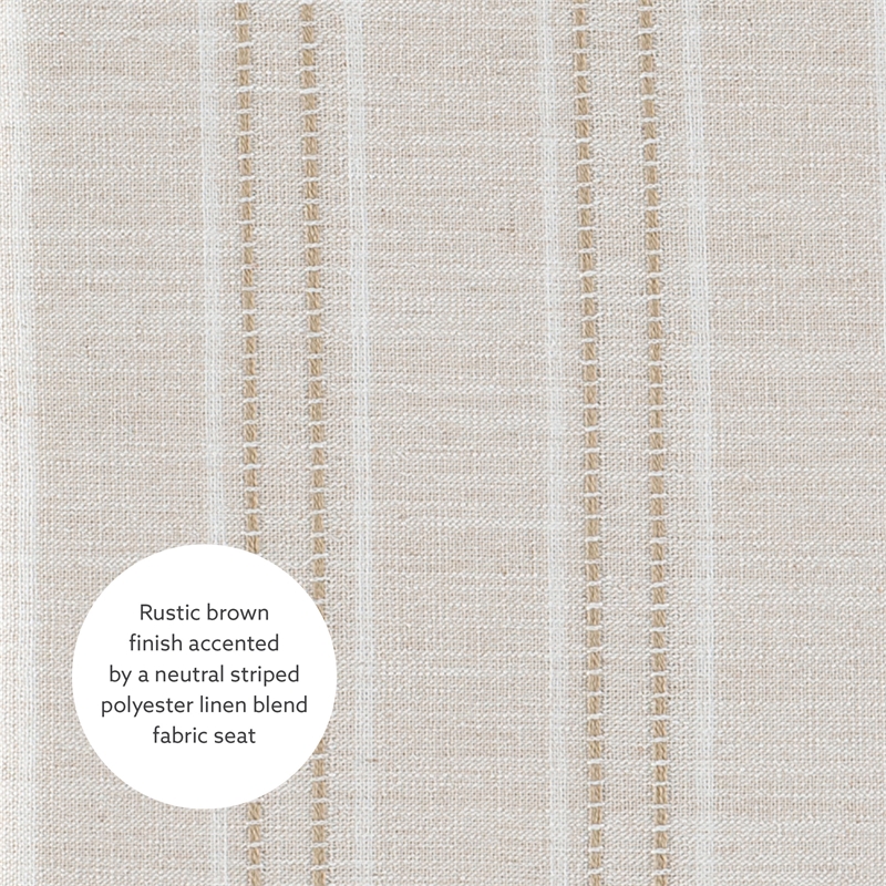 Maklaine Bar Stool Natural Stripe Padded Seat Wood Frame in Rustic Brown