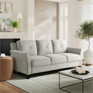 Maklaine Transitional Stationary Sofa in Beige Fabric Upholstery
