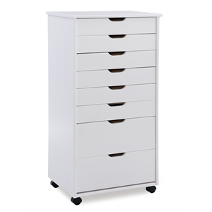 Maklaine Eight Drawer Rolling Storage Cart in White Wash Wood