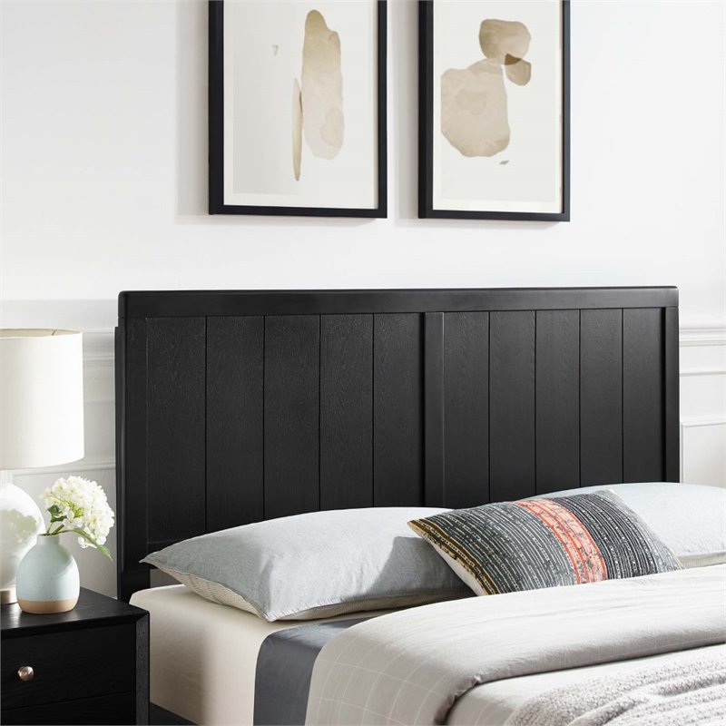 Maklaine Contemporary King Rubberwood and MDF Headboard in Black