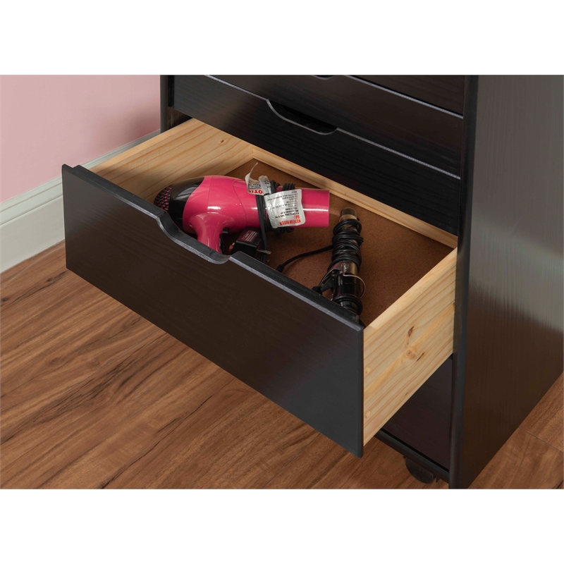 Maklaine Transitional Eight Drawer Rolling Storage Cart in Black Wood