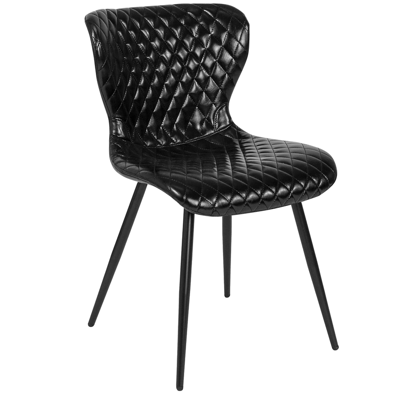 Maklaine Contemporary Faux Leather Dining Side Chair in Black