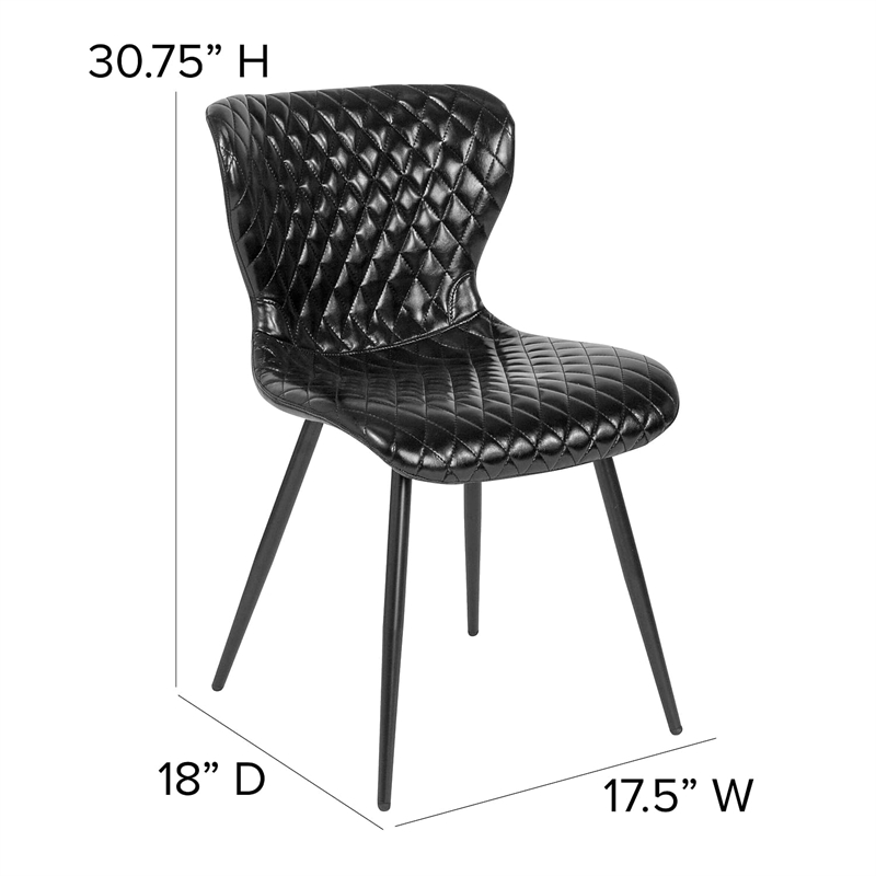 Maklaine Contemporary Faux Leather Dining Side Chair in Black