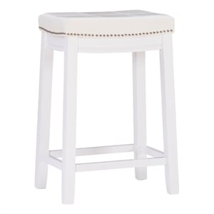 Maklaine Backless Counter Stool White Faux Leather Wood Frame in White