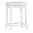 Maklaine Backless Counter Stool White Faux Leather Wood Frame in White