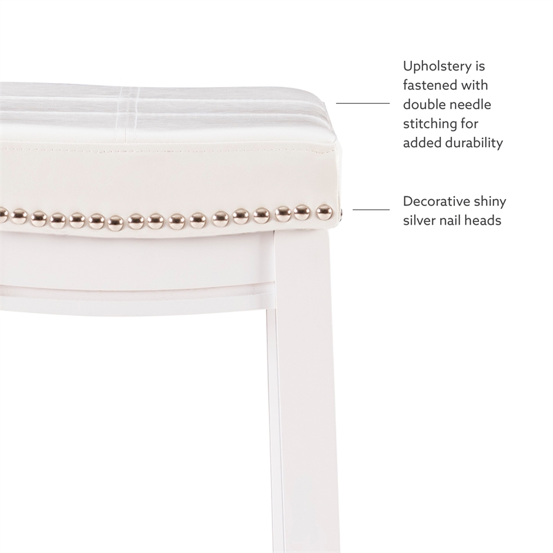 Maklaine Backless Counter Stool White Faux Leather Wood Frame in White