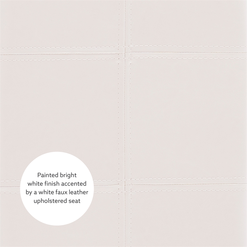 Maklaine Backless Counter Stool White Faux Leather Wood Frame in White