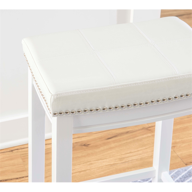 Maklaine Backless Counter Stool White Faux Leather Wood Frame in White