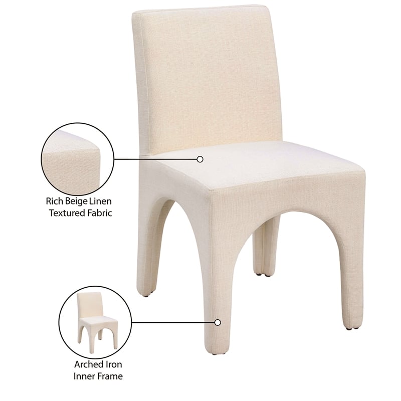 Maklaine Beige Linen Textured Fabric Dining Chair (Set of 2)