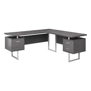 Maklaine Computer Desk Home Office Corner 70&quotL L Shape in Metal Gray