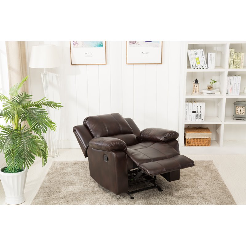 Maklaine Burnished Brown Faux Leather Glider Rocker Recliner