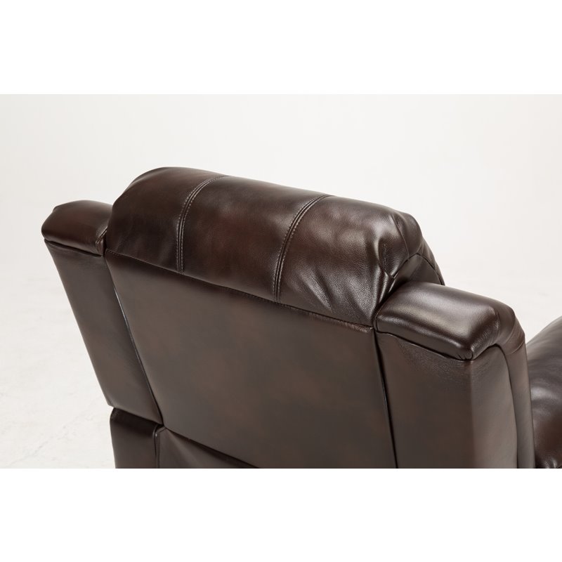 Maklaine Burnished Brown Faux Leather Glider Rocker Recliner