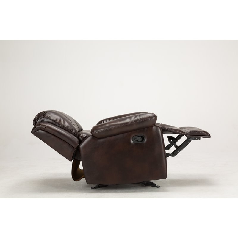 Maklaine Burnished Brown Faux Leather Glider Rocker Recliner
