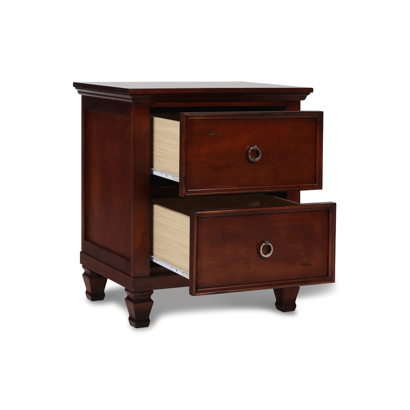 Maklaine Traditional Solid Wood 2-Drawer Nightstand in Cherry