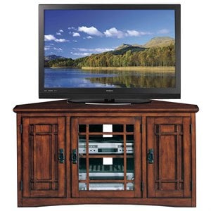 Maklaine Mission 46&quot Wood Corner TV Stand with Storage in Oak