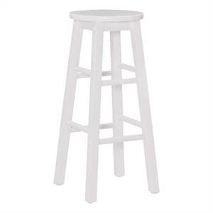 Maklaine Classic Round 29&quot Backless Bar Stool in White Rubberwood