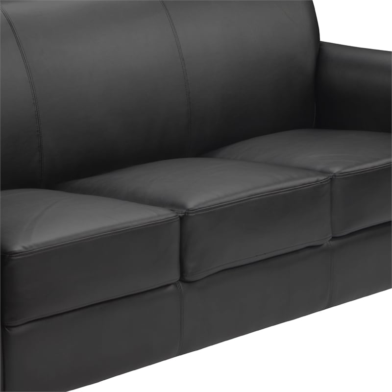 Maklaine Modern / Contemporary Leather Upholstered Sofa in Black