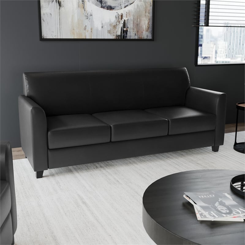 Maklaine Modern / Contemporary Leather Upholstered Sofa in Black