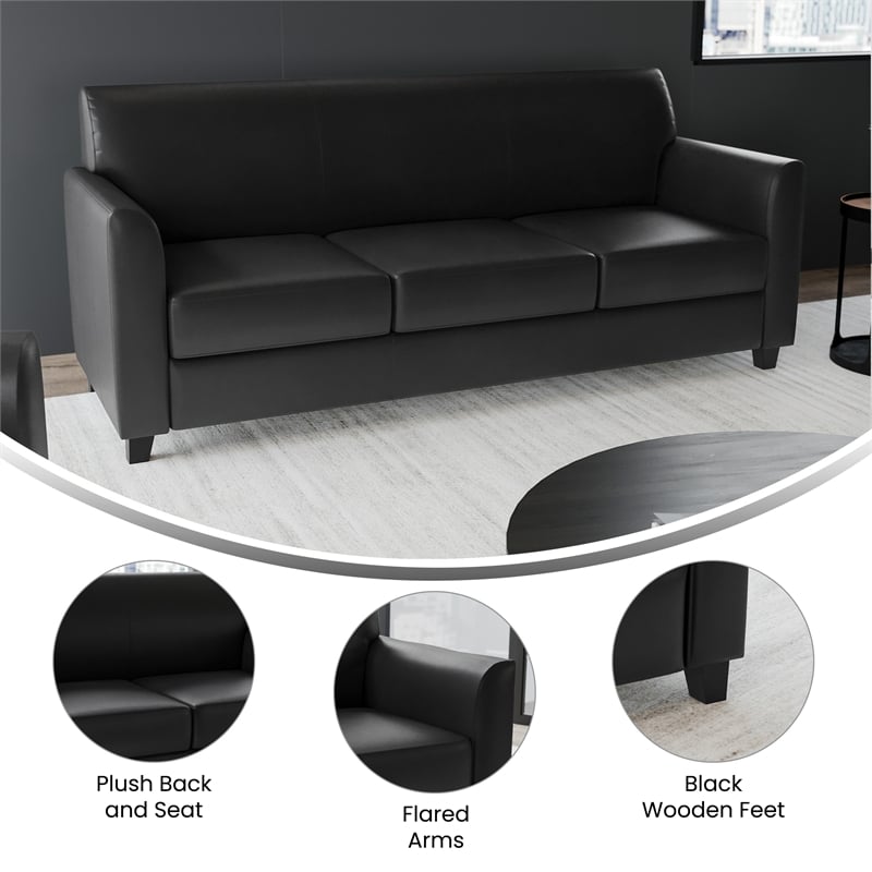 Maklaine Modern / Contemporary Leather Upholstered Sofa in Black